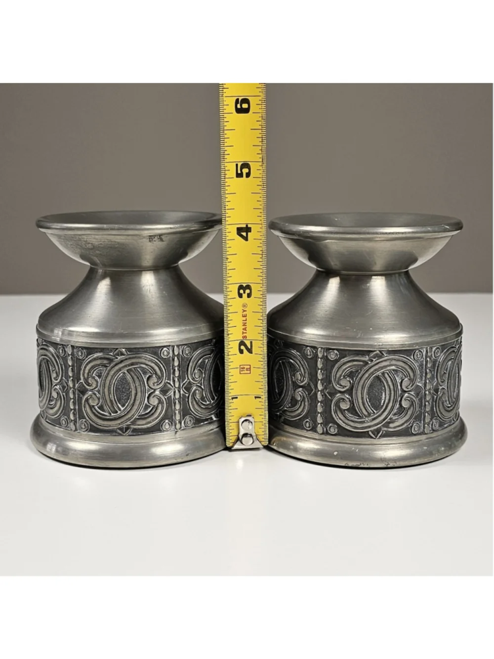 1960s Norway Brutalist Pewter Candle Holders Pair Groenlandica Tinn Nordic Art